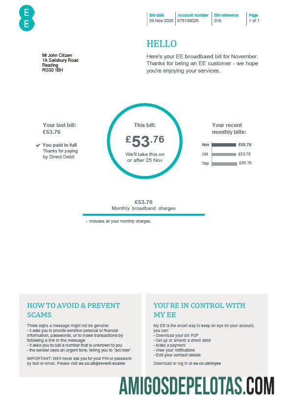 em branco Modelo de conta de serviços públicos EE do Reino Unido em formatos Word e PDF, versão 2